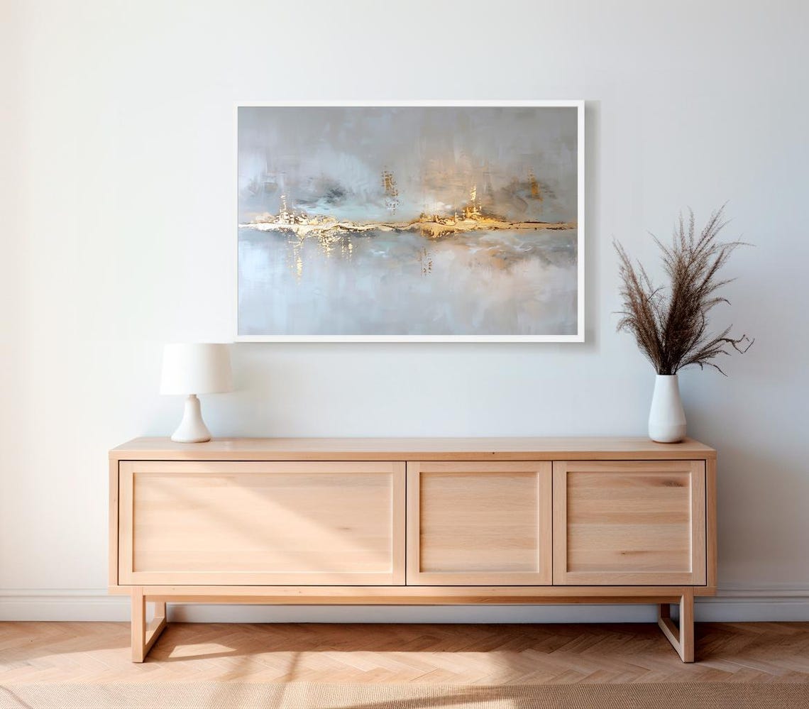 Minimalist Gold Horizon Abstract Painting Over Calm Water Poster - Image 2