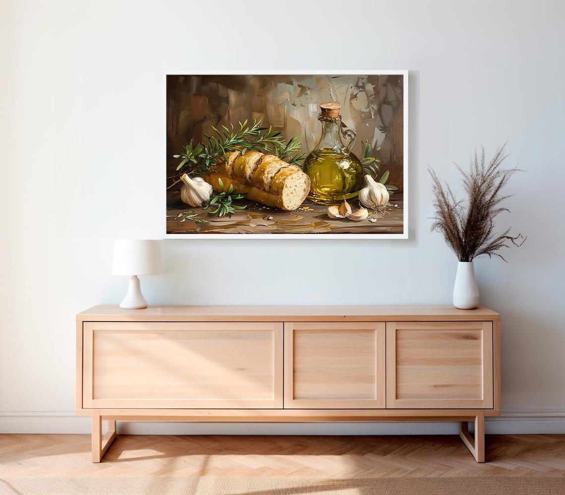 Rustic Bread Olive Oil And Garlic Kitchen Still Life Art Poster - Image 2