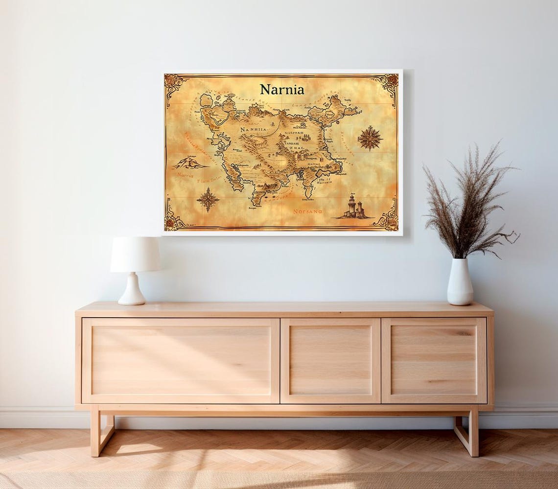 Narnia Fantasy Map On Aged Parchment With Compass Rose Poster - Image 2