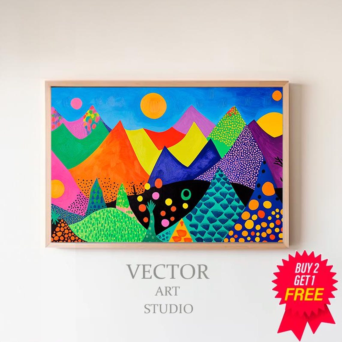 Bold Geometric Mountain Range With Patterned Sunscape Poster