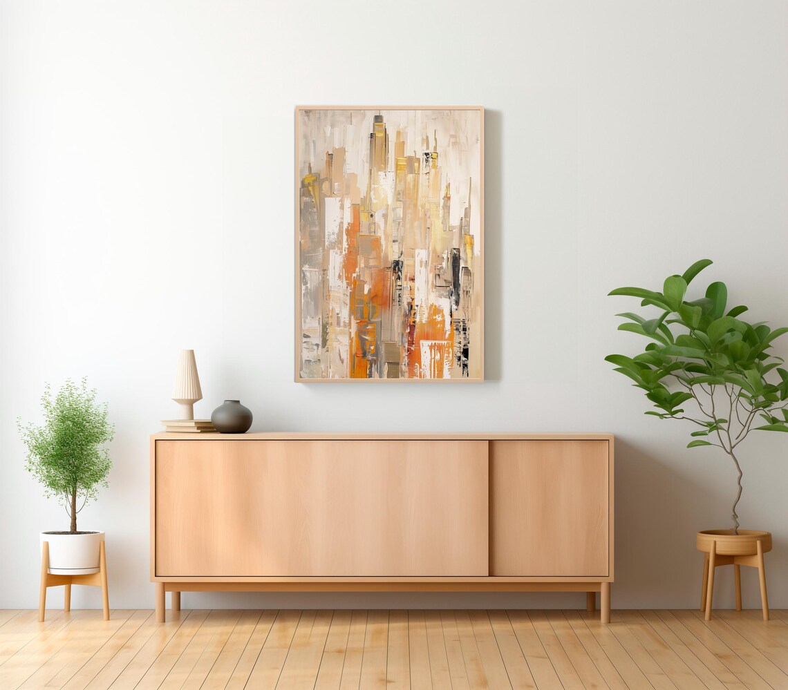 Gold and White Abstract City Skyline Painting in Modern Style Poster - Image 2