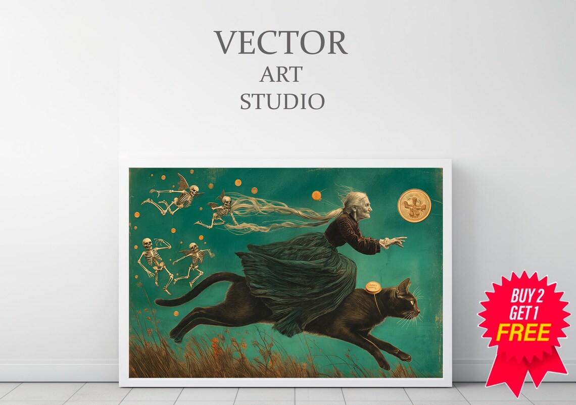 Vintage Halloween Black Cat, Dark Academia Art Print - Image 3