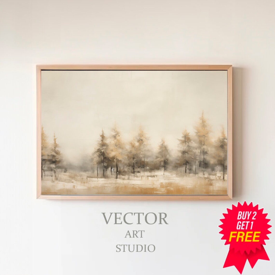 Misty Pine Treeline Abstract Minimalist Winter Landscape Poster