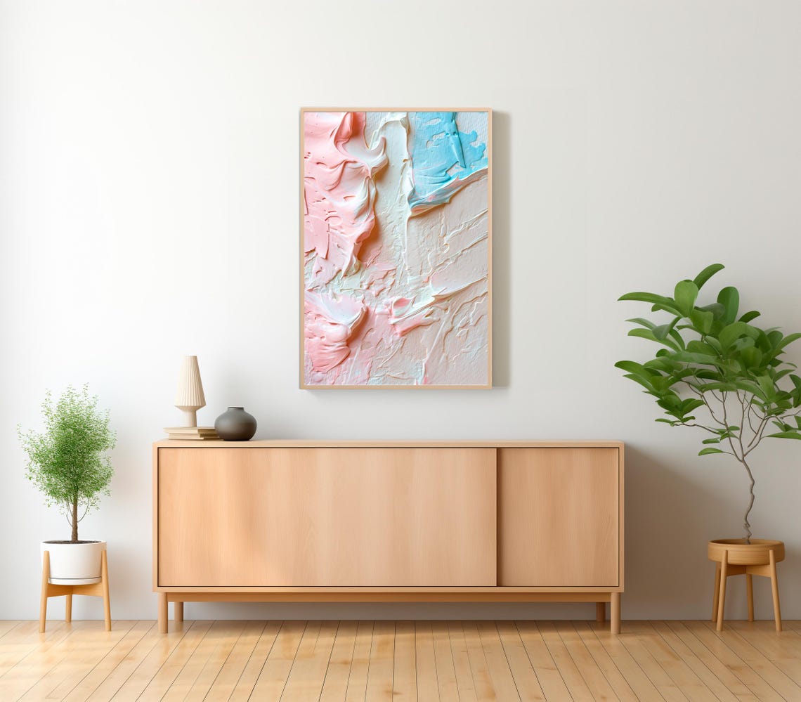 Minimal Blush Pink and Ivory Abstract Impasto Texture Wall Art - Image 2