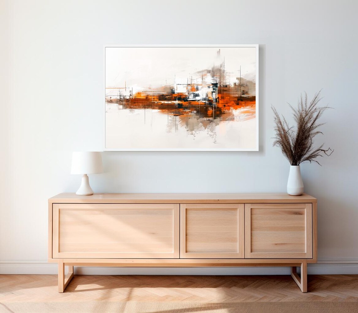 Burnt Orange Grey and White Abstract Cityscape Painting Poster - Image 2