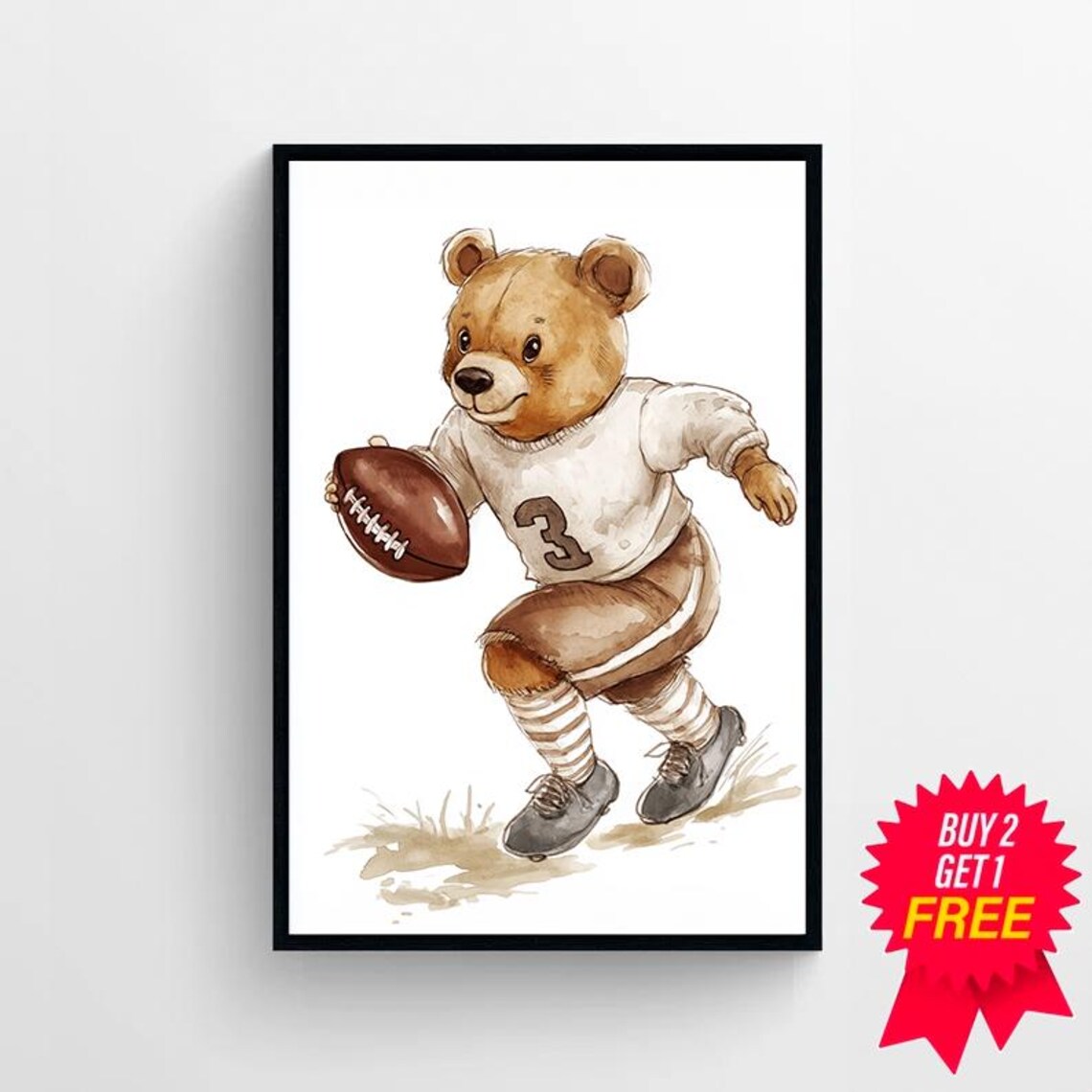 Teddy Bear Football Player in a Vintage Number 3 Jersey Poster - Image 4