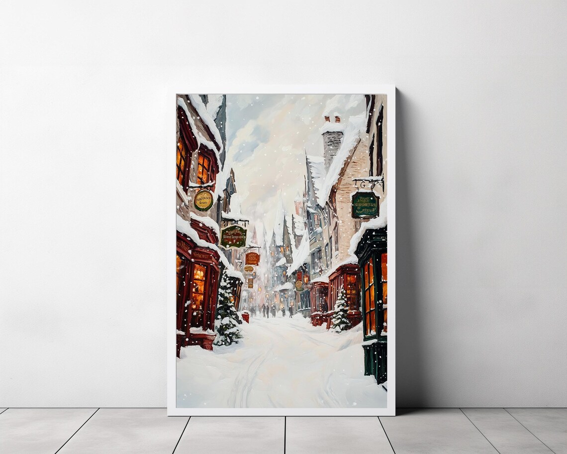 Snowy Wizard Alley In Daylight Magical Winter Street Scene Poster - Image 3