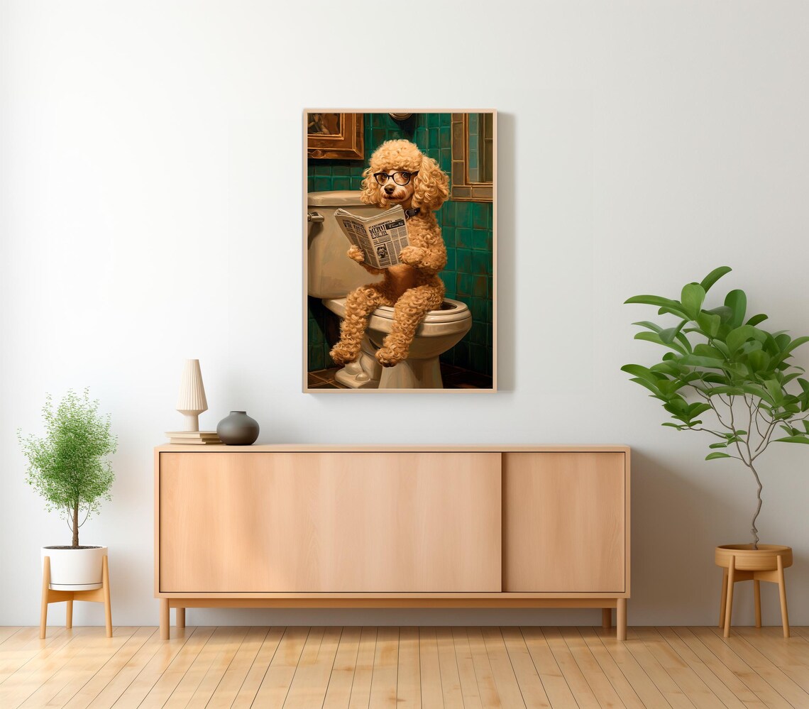 Goldendoodle on Toilet, Funny Bathroom Art Print - Image 2