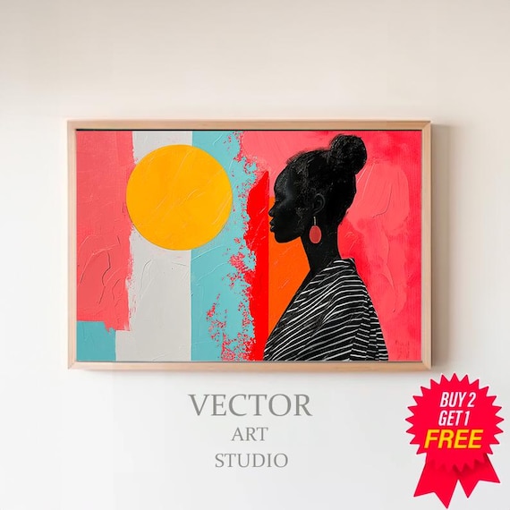 Colorful Abstract Woman Silhouette Coral Sun Turquoise Poster