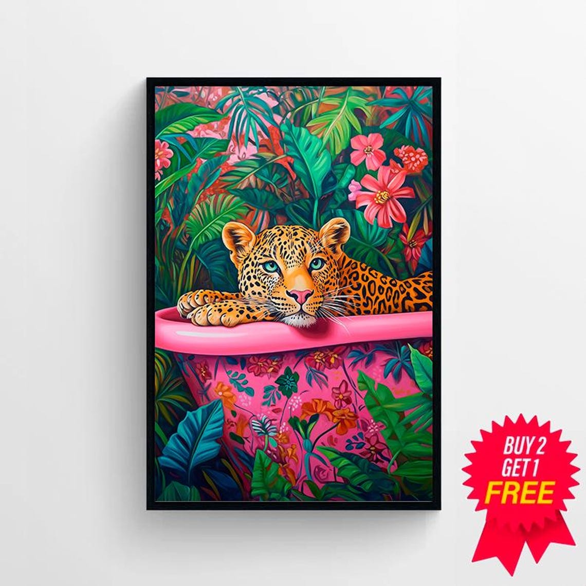 Wall Art Leopard In A Bathtub Maximalist Oil Painting Colorful Trendy Kitsch Bathroom Print Vivid Bold Dopamine Animal Picture - Image 4