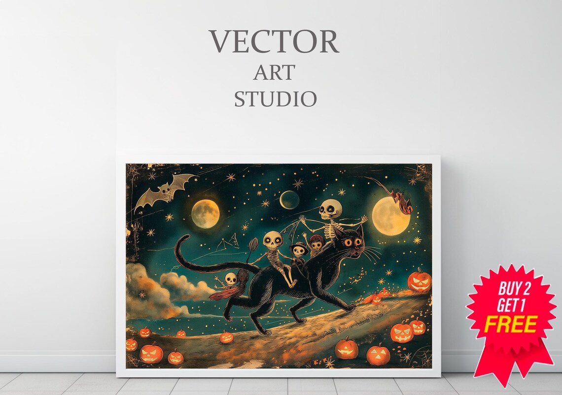 Vintage Halloween Black Cat, Dark Academia Poster - Image 3