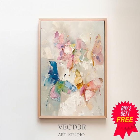 Pastel Butterfly Watercolor Art Print, Kids Room