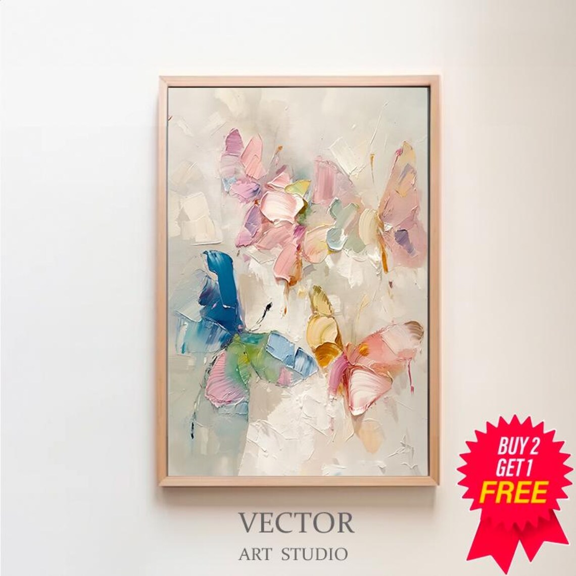 Pastel Butterfly Watercolor Art Print, Kids Room
