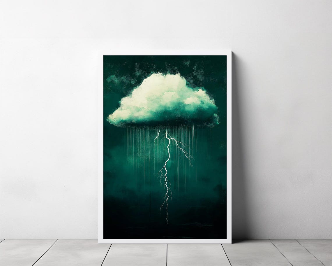 Emerald Green Lightning Cloud Art Cloud Art Minimalist Wall Decor Cloud Print Lightning Art Moody Cloud Art - Image 4