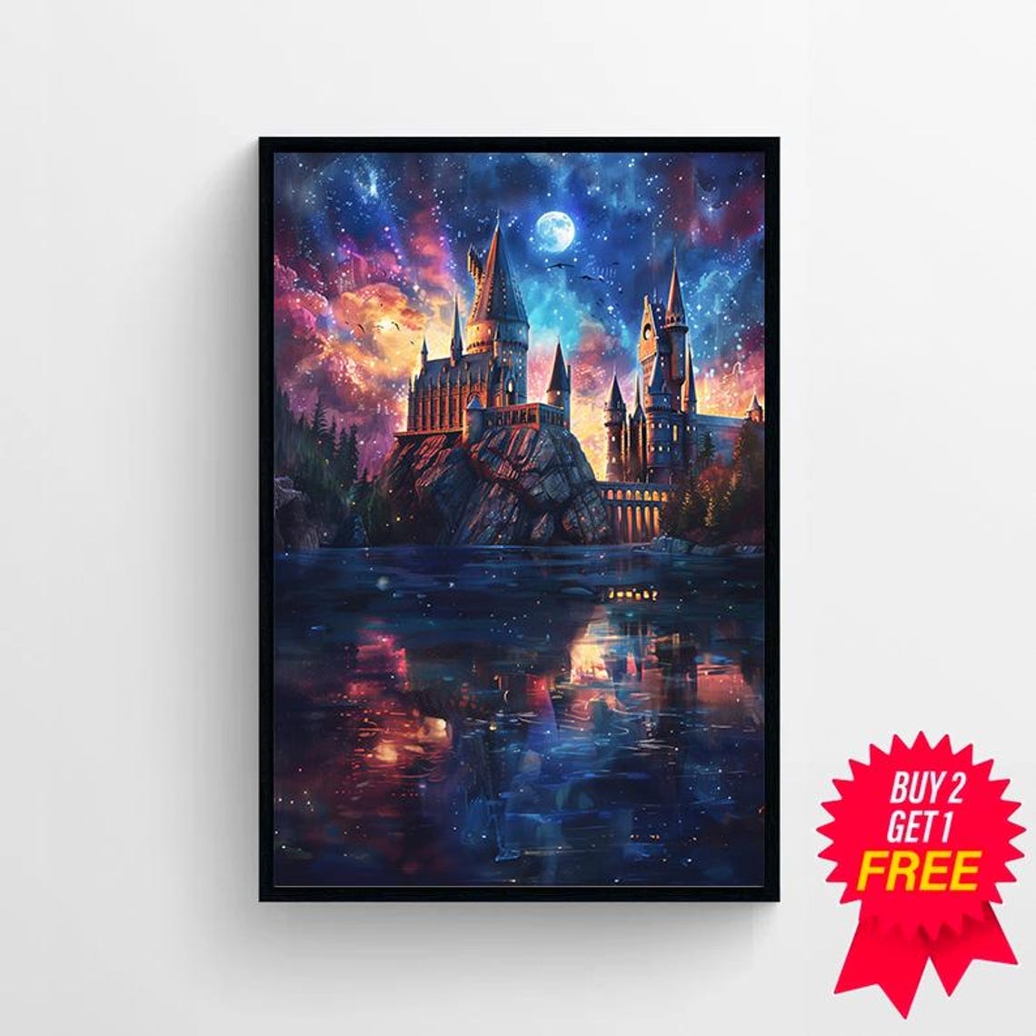Cosmic Galaxy Castle Under Violet Night Sky Fantasy Art Print - Image 4