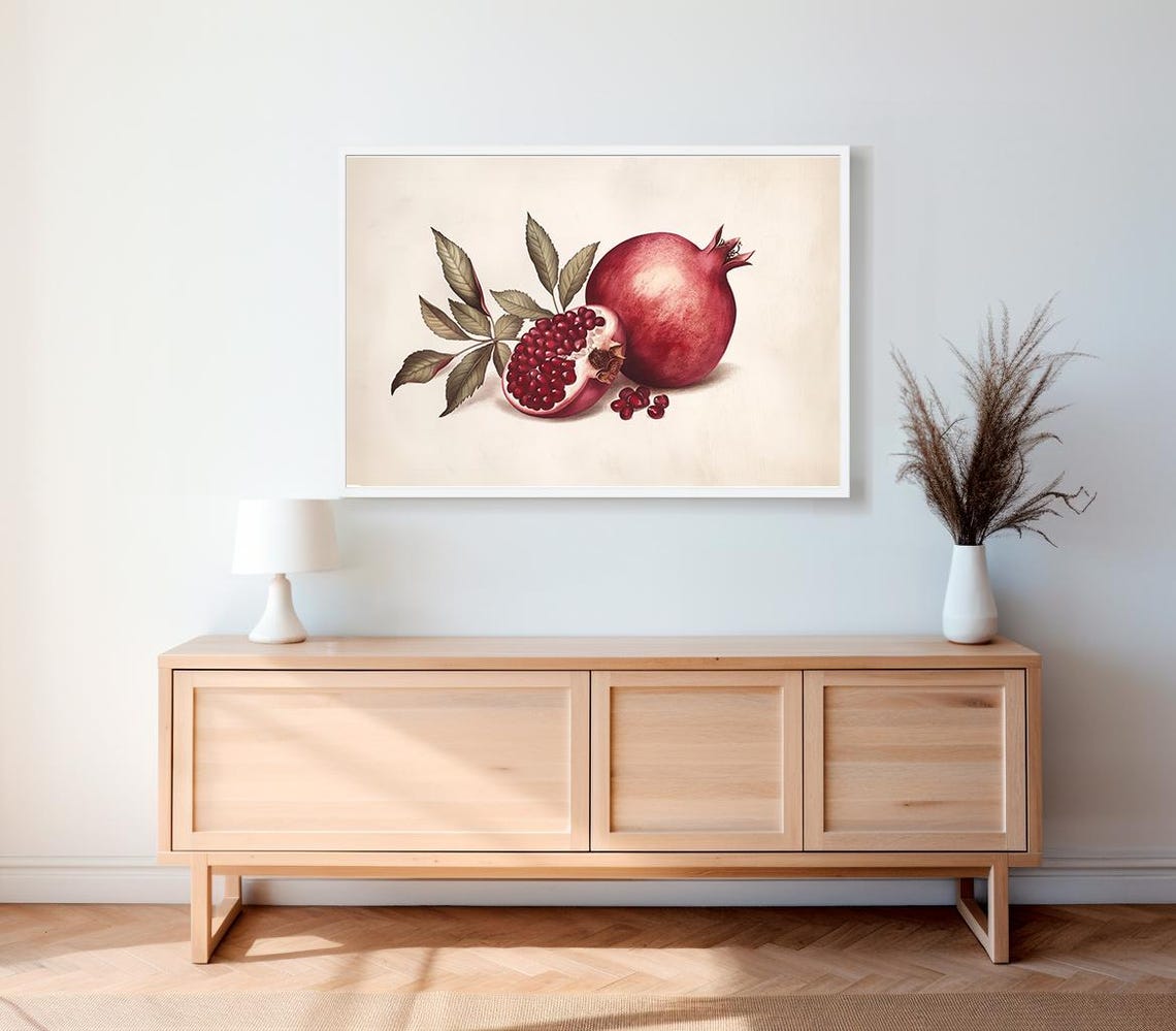 Classic Antique Pomegranate Illustration with Leafy Branch Poster - Image 2