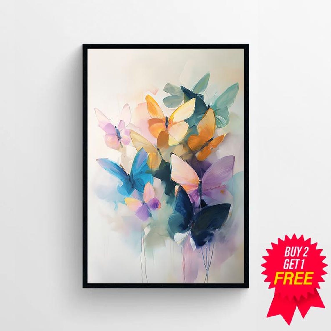 A Pastel Butterfly Bouquet in Soft Dreamy Watercolor Tones Wall Art - Image 4