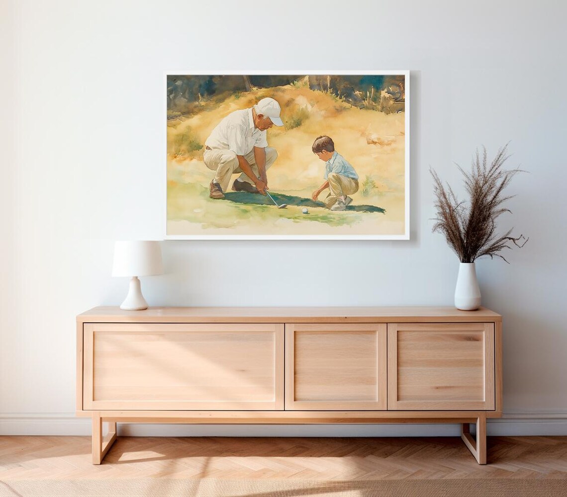 Father Teaching His Young Son to Putt on the Golf Green Poster - Image 2