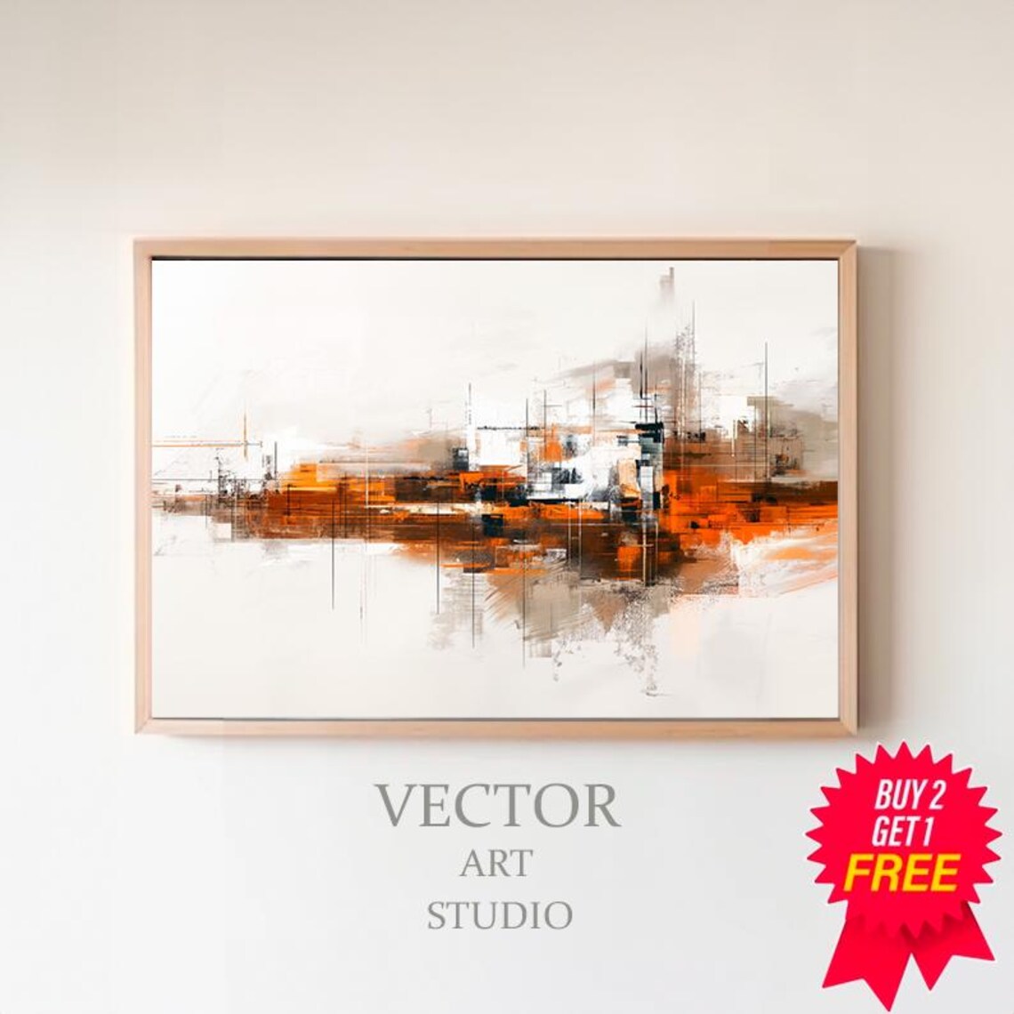 Burnt Orange Grey and White Abstract Cityscape Painting Poster