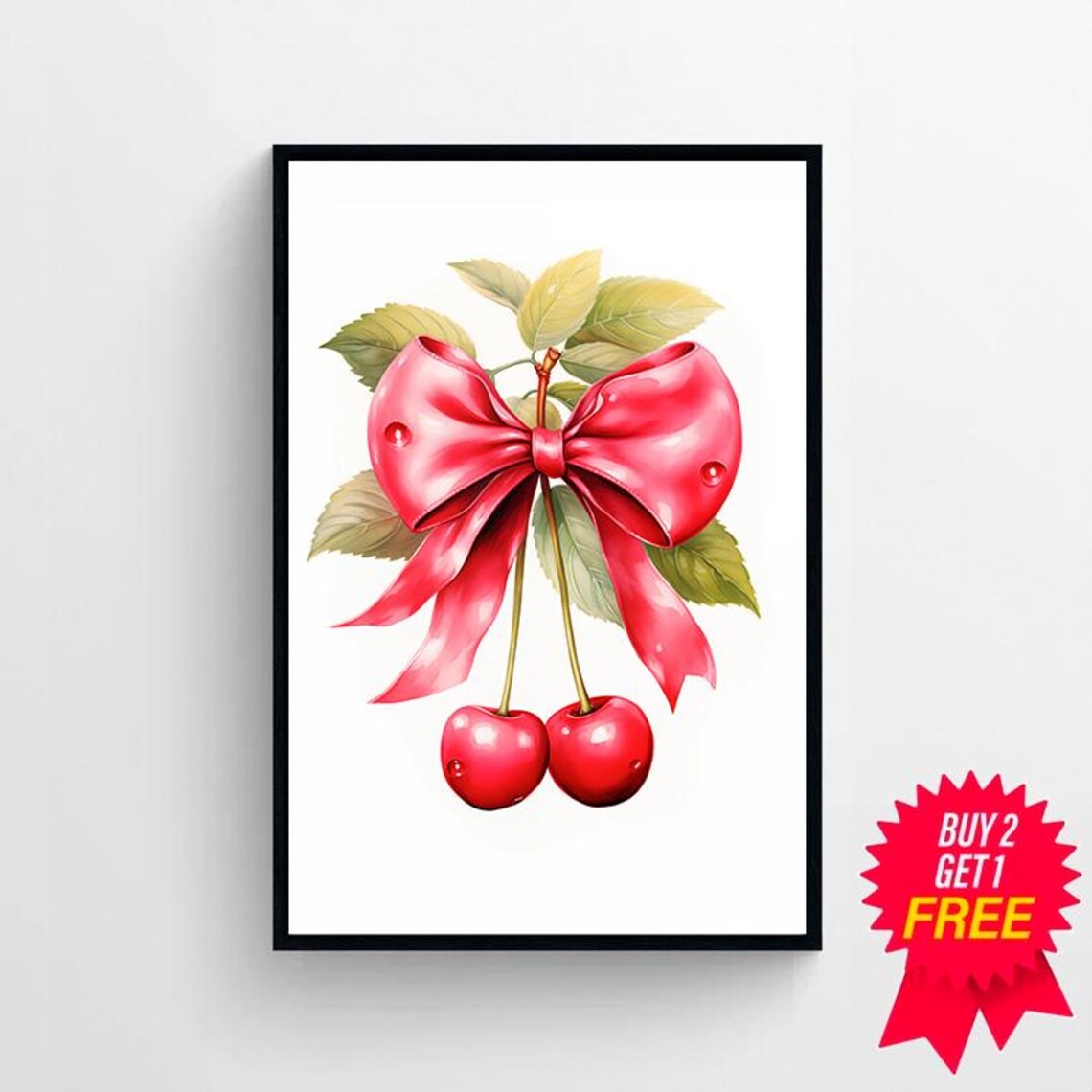 Cherry Wall Art Print Feminine Poster Trendy Wall Art Coquette Pink Bow Soft Girl Bedroom Decor Preppy College Apartment Print - Image 4