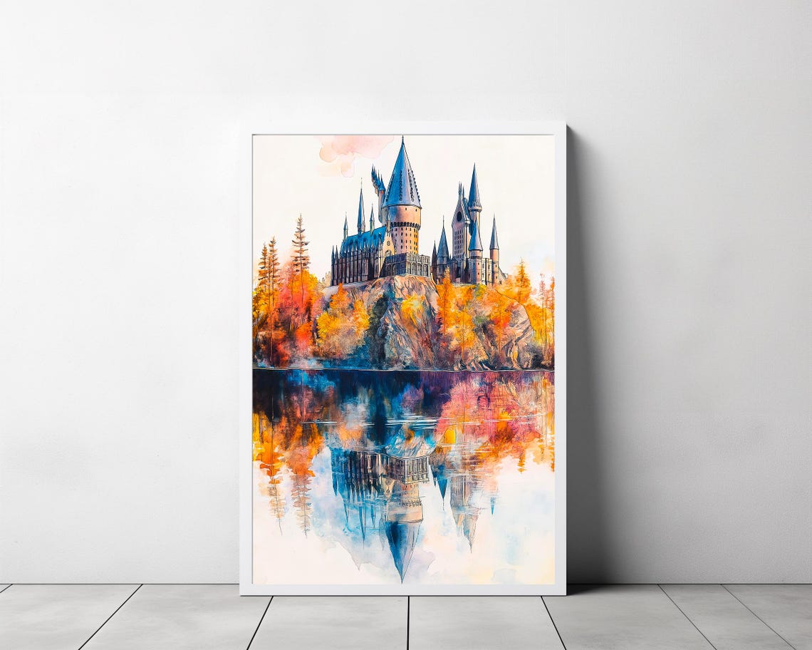 Magical Castle Watercolour Charming Wizard Art For Wizarding World Enthusiasts Great Lake Magic Print - Image 3