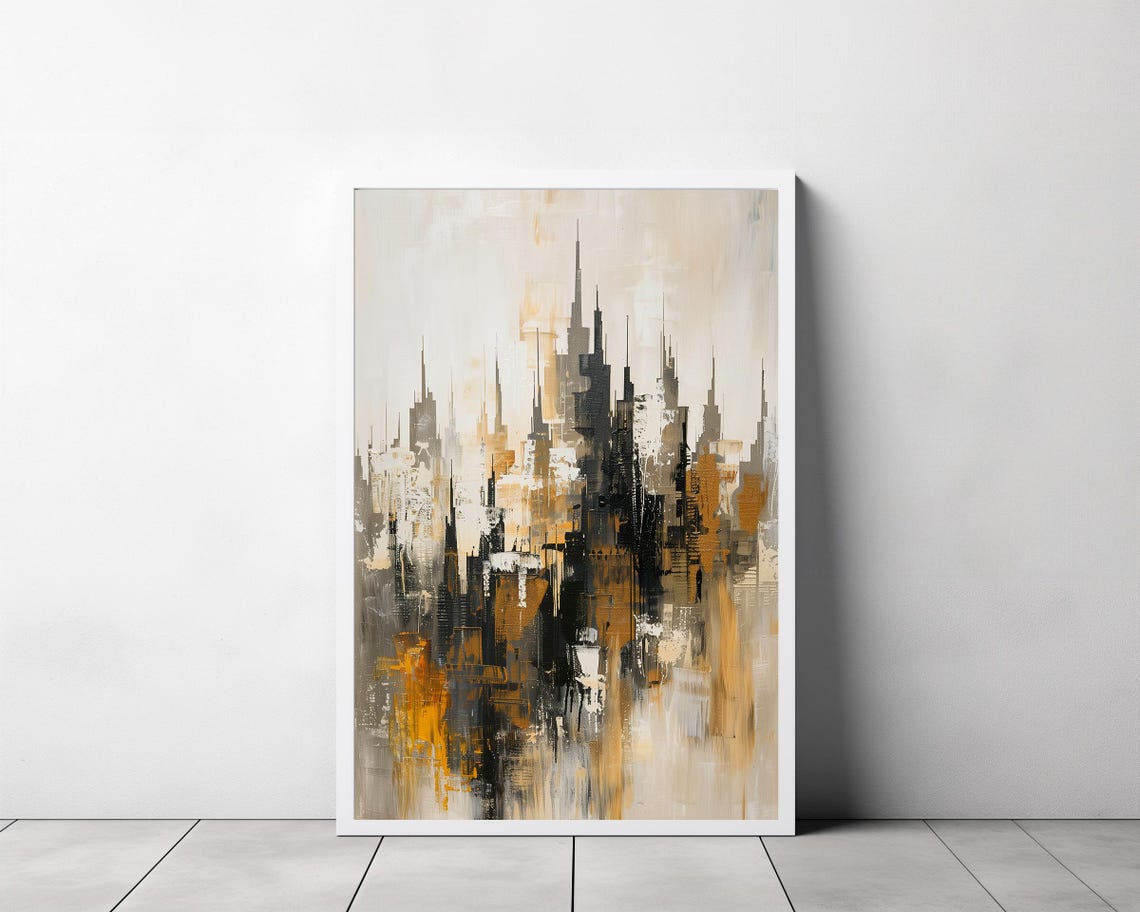Contemporary Wall Art Geometric Abstract Painting Gold And White Art - Image 3