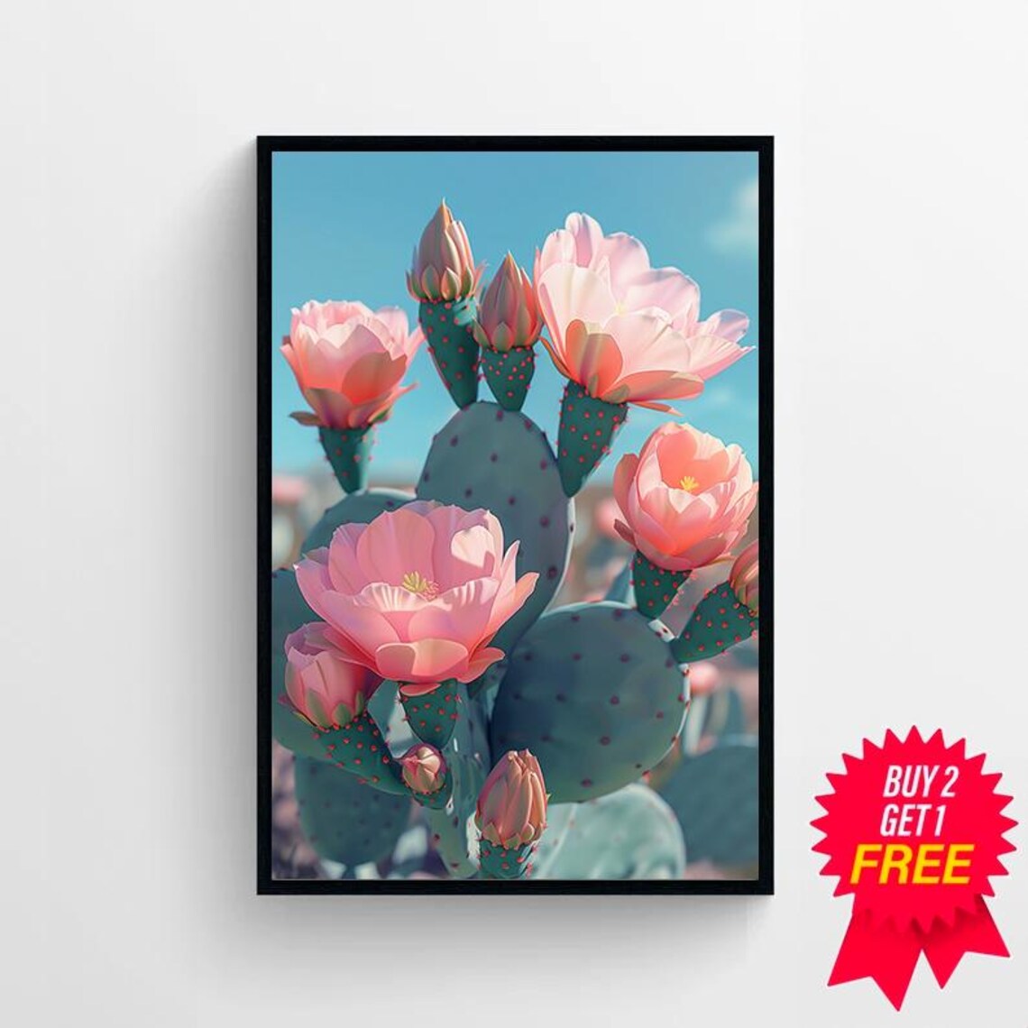 Blooming Prickly Pear Cactus Pink Flowers Botanical Desert Poster - Image 4