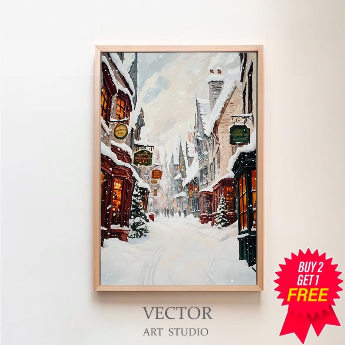 Snowy Wizard Alley In Daylight Magical Winter Street Scene Poster