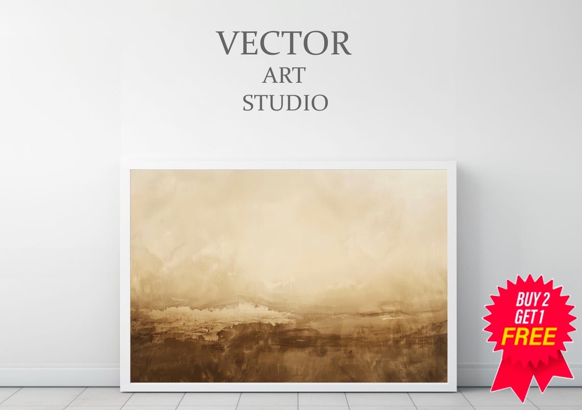 Modern Abstract Frame Tv Art Neutral Gold Landscape Painting Beige Tv Art Moody Dark Rustic Minimalist Decor - Image 3