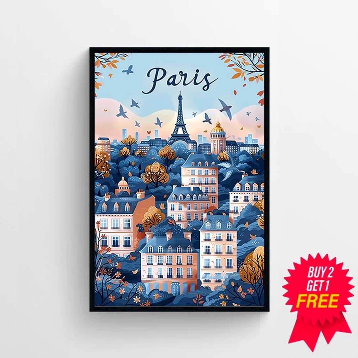 Paris Eiffel Tower In Pastel Morning Autumn Sky Travel Poster - Image 4
