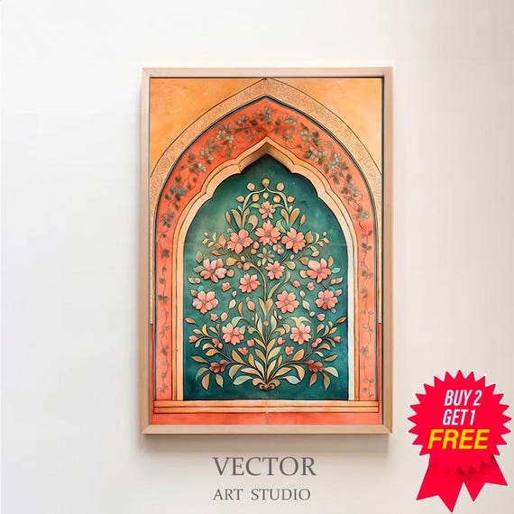 Palestine Floral Arch Art Print Islamic Wall Art Muslim Architecture Poster Arabic Decor Large Wall Art Eid Ramadan Gift