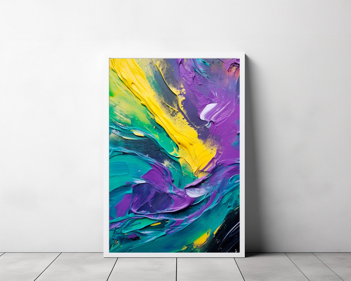Bold Violet Teal and Golden Yellow Impasto Abstract Painting Poster - Image 3
