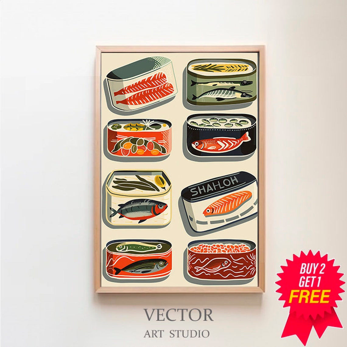 Retro Sardine Tin Can Collection Vintage Italian Kitchen Art Poster