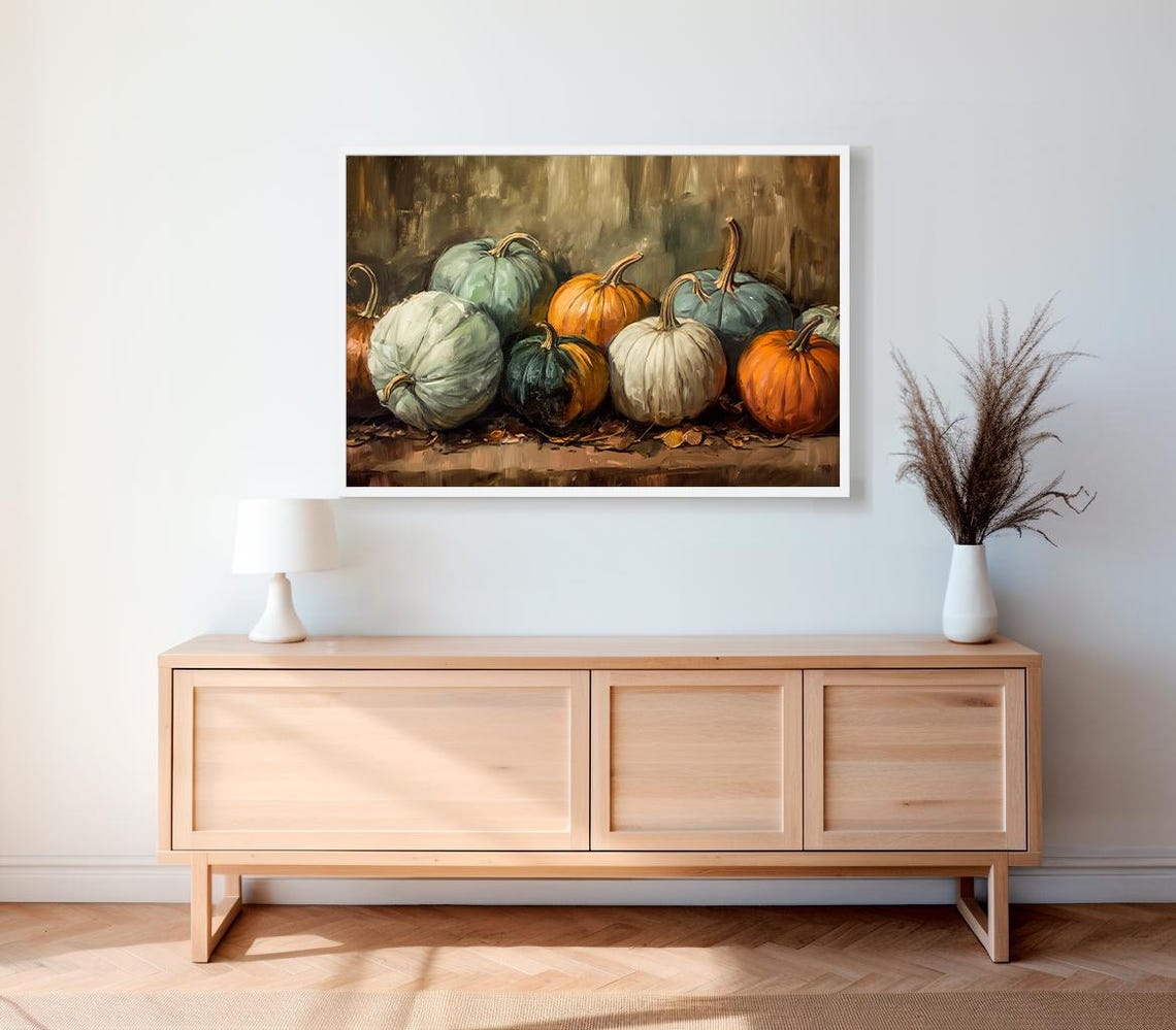 Multicolor Heirloom Pumpkin Harvest Rustic Still Life Poster - Image 2