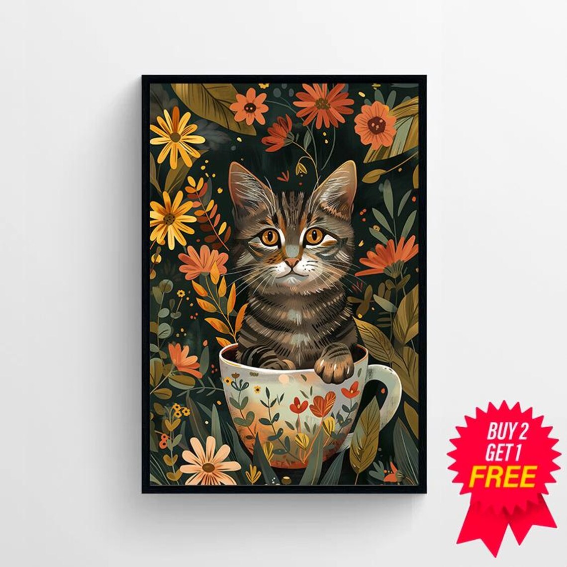 Tabby Cat Jungle Bathtub Poster, Boho Botanical Decor - Image 4