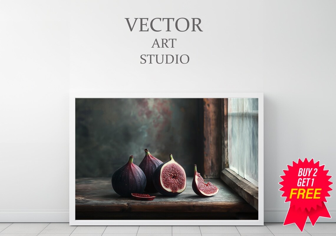 Dark Moody Figs Fruit Art Print Still Life Painting Rustic Vintage Art Painting Cottagecore Oil Painting Country Farmhouse Kitchen Decor - Image 3
