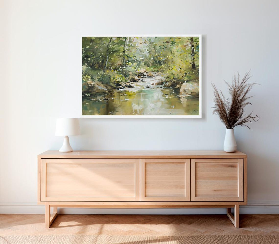 Spring Stream Landscape Painting Frame Tv Art Easter Green Earthy Summer Tv Decor Spring Forest River Scenery Screensaver - Image 2