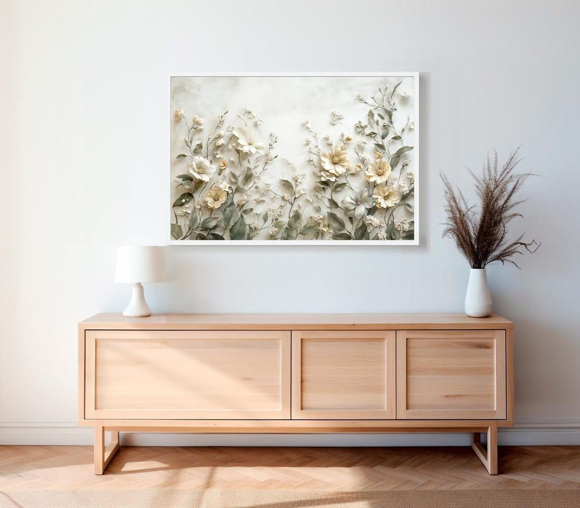 Cream Wildflowers Neutral Botanical Textured Garden Flower Poster - Image 2