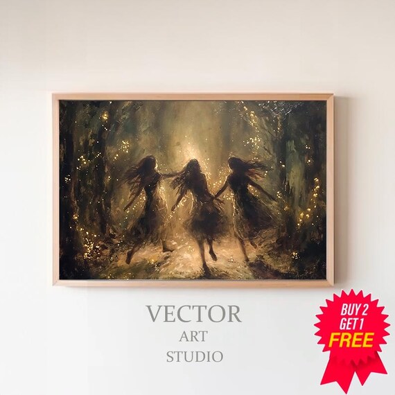 Fairies Vintage Wall Art Fae Witchy Moody Wall Art Dark Art Cottagecore Girls Room Decor Girly Whimsical Wall Art
