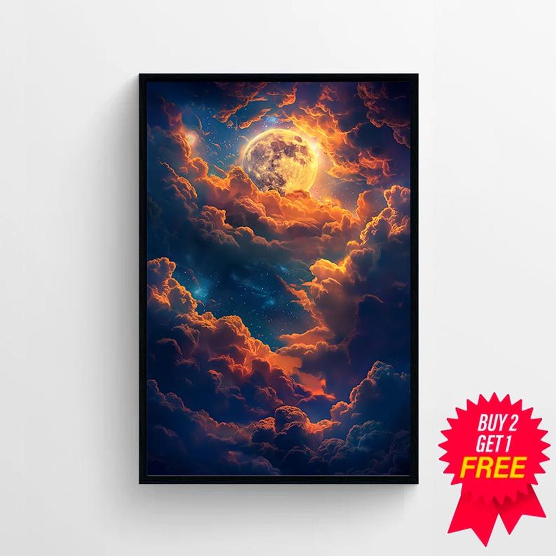 Celestial Moon Art Print Vintage Inspired Dark Academia Dark Cottagecore Night Sky Painting Enchanting Art - Image 4