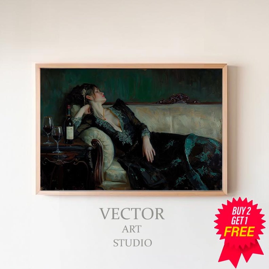 Victorian Woman Reclining On A Chaise With Wine Moody Poster