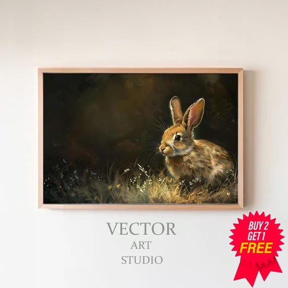 Dark Easter Frame Tv Art Neutral Bunny Painting Tv Rabbit Spring Screensaver Moody Easter Decor