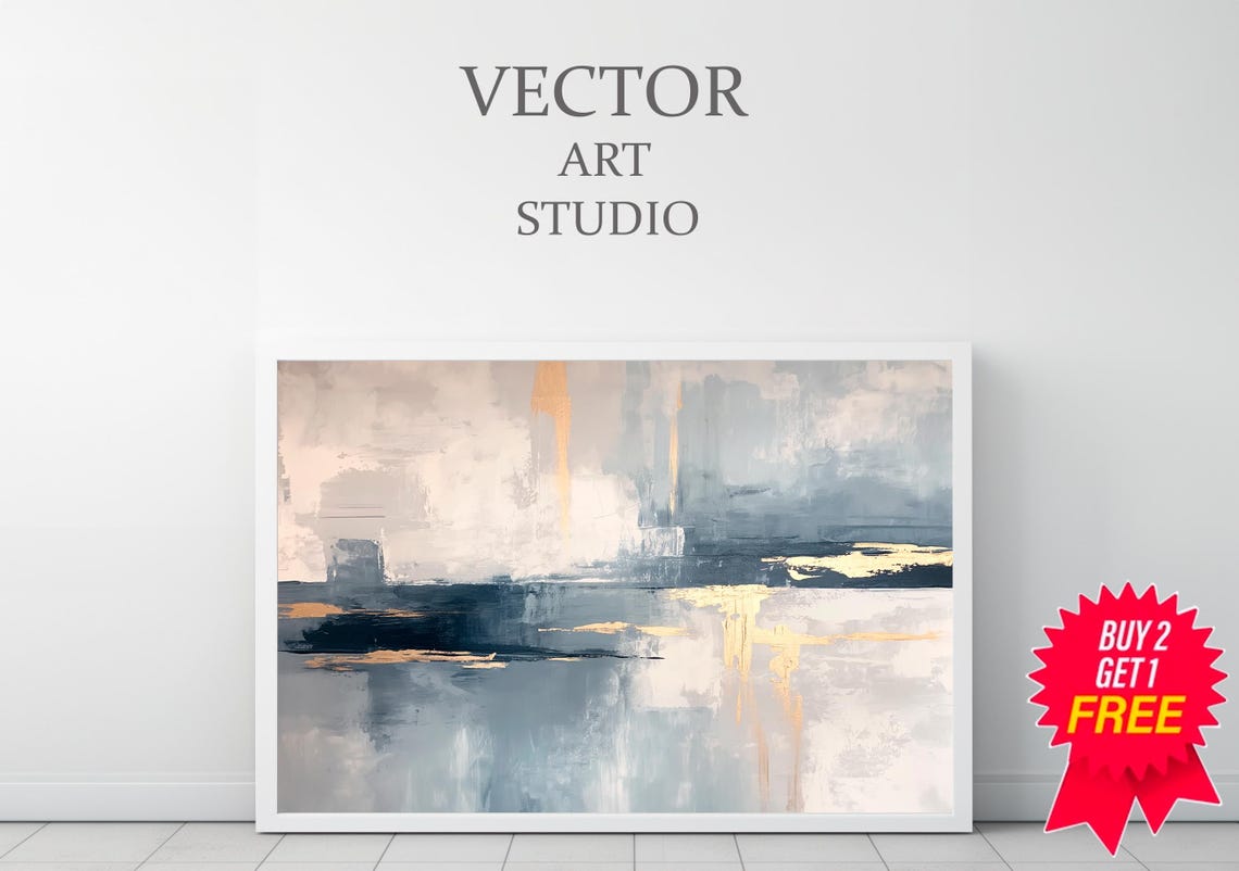 Deep Navy Blue and Gold Abstract Waterscape Modern Art Poster - Image 3