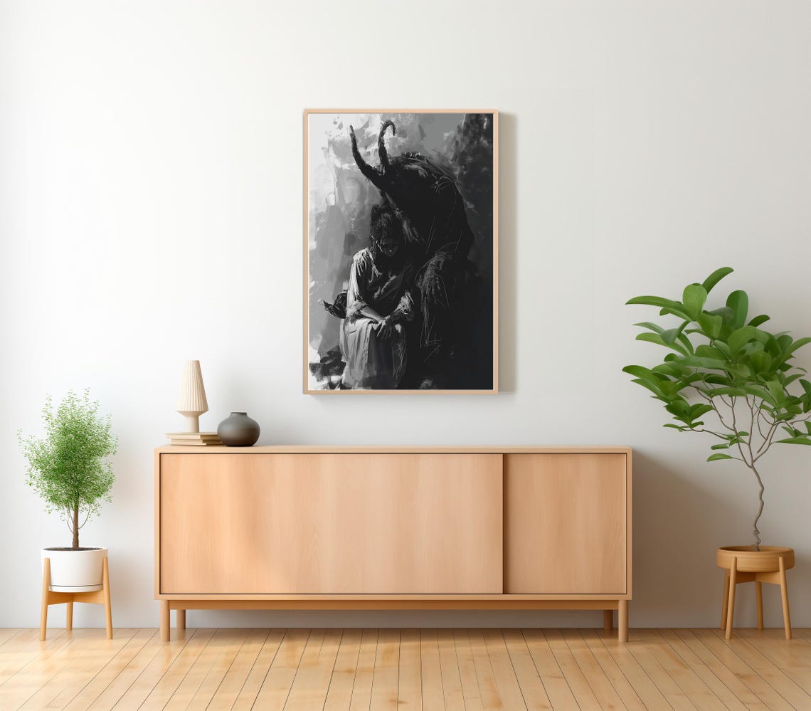 Satan Embrace Boy Looking Up At Black Demon Shadow Horror Poster - Image 2