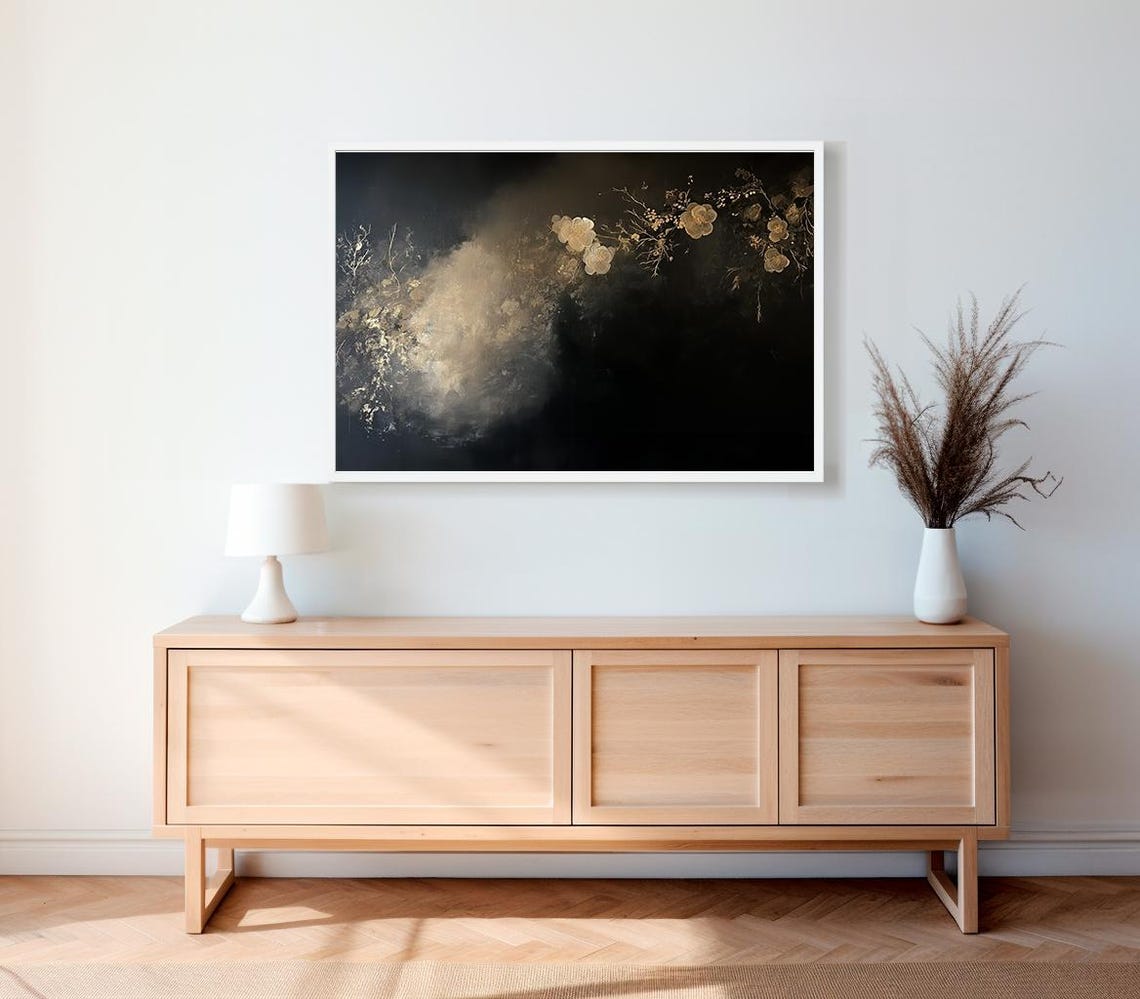 Dark Florals Frame Tv Art Moody Floral Art For Frame Tv Southern Gothic Abstract Florals Black And Beige - Image 2