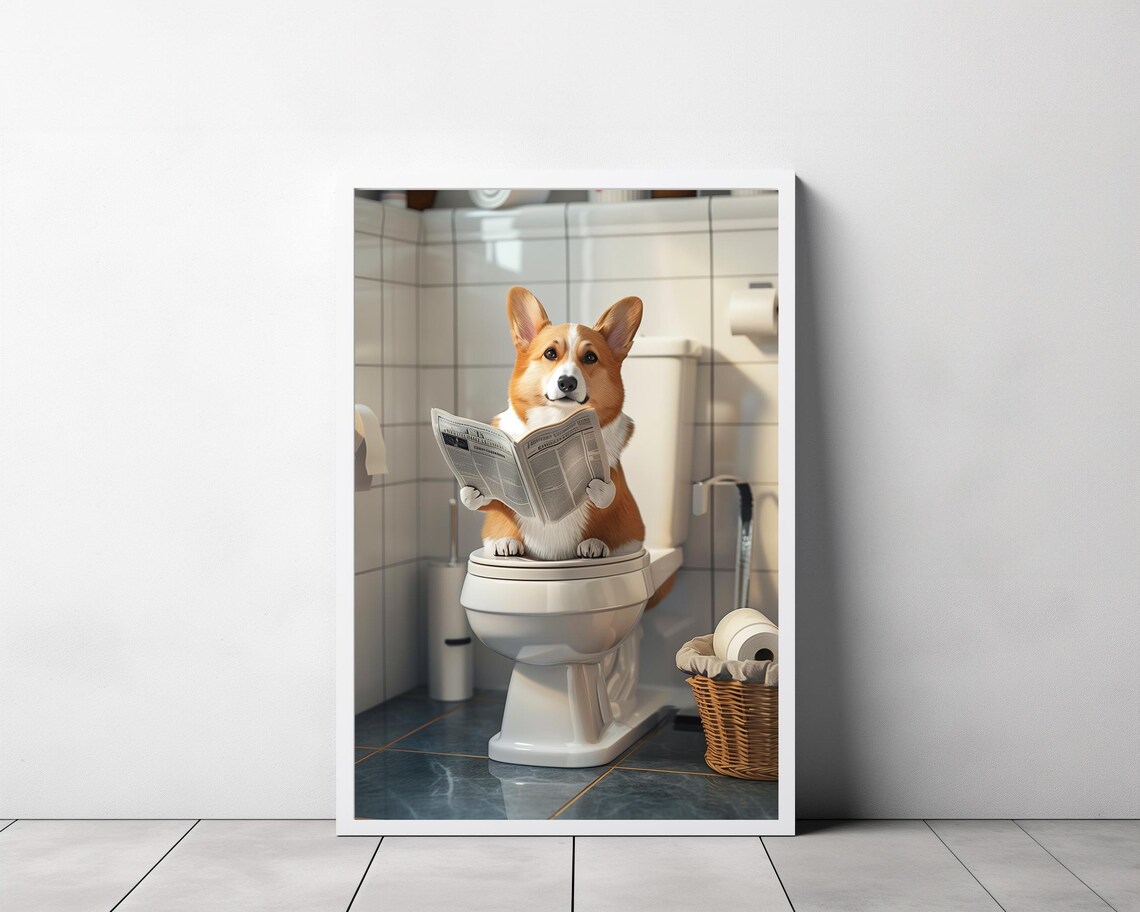 Pembroke Welsh Corgi In Toilet, Funny Bathroom Art Print - Image 3