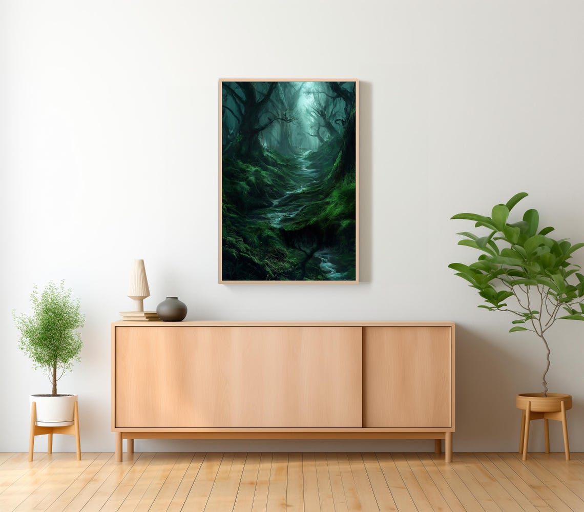 Dark Misty Swamp Forest With A Winding Stream Gothic Nature Poster - Image 2
