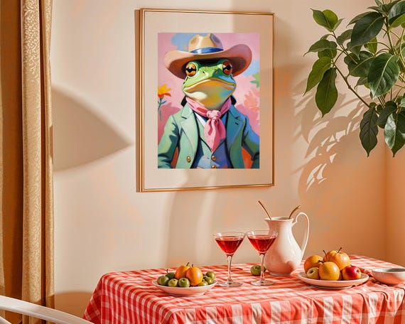 Cowboy Frog Art Print Western Pink Nursery Wall Decor