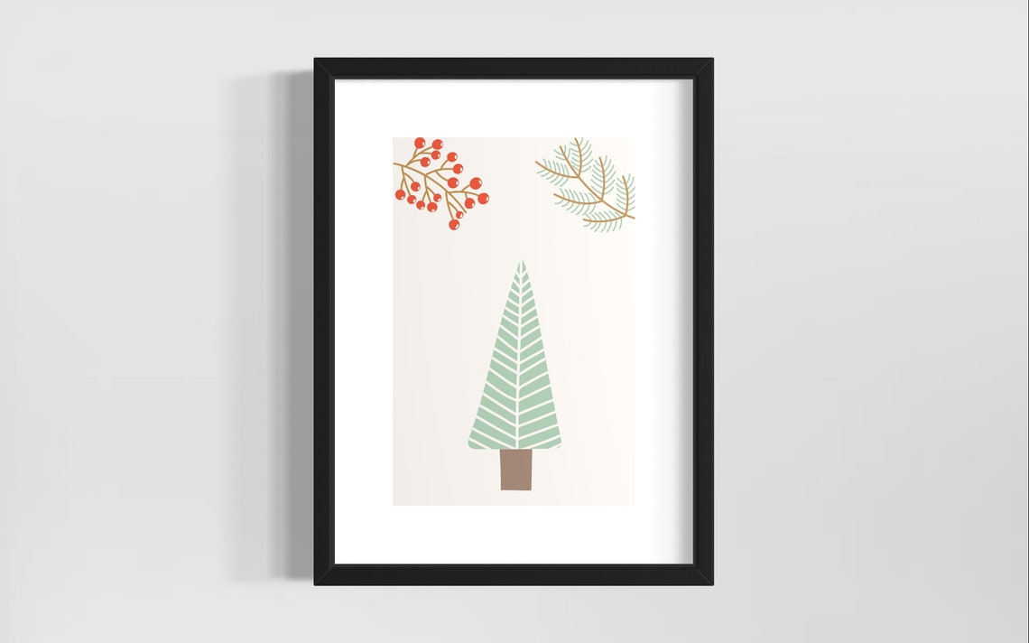 Minimalist Christmas Tree Berries Pine Branch Modern Wall Poster - Image 3