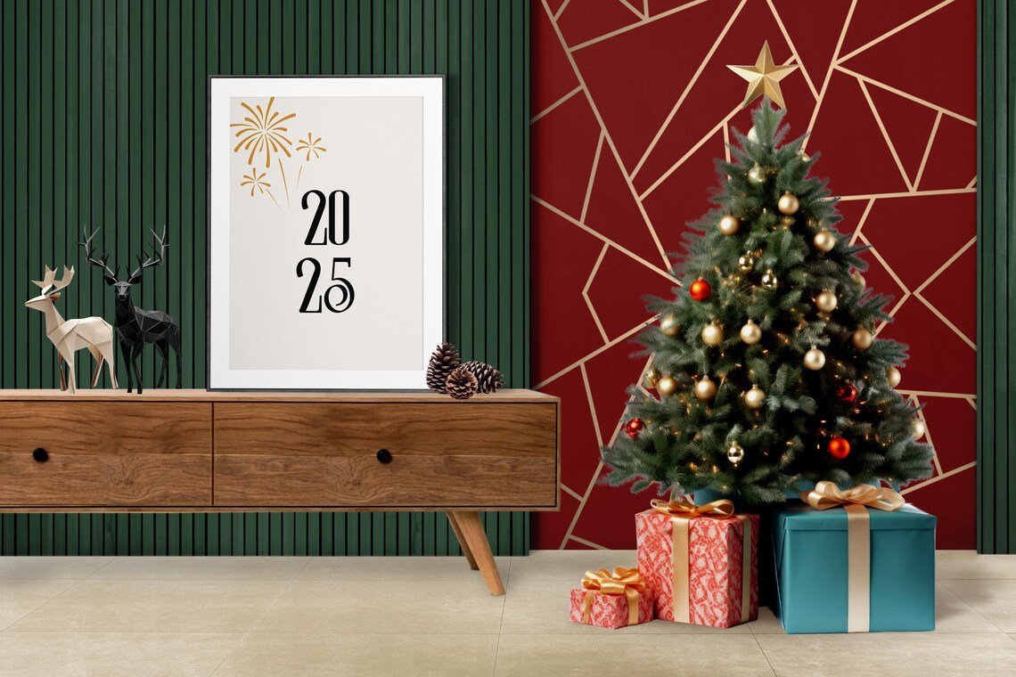 New Years 2025 Hello 2025 Print Wall Art New Year Celebration Poster Lunar New Year Gift - Image 2